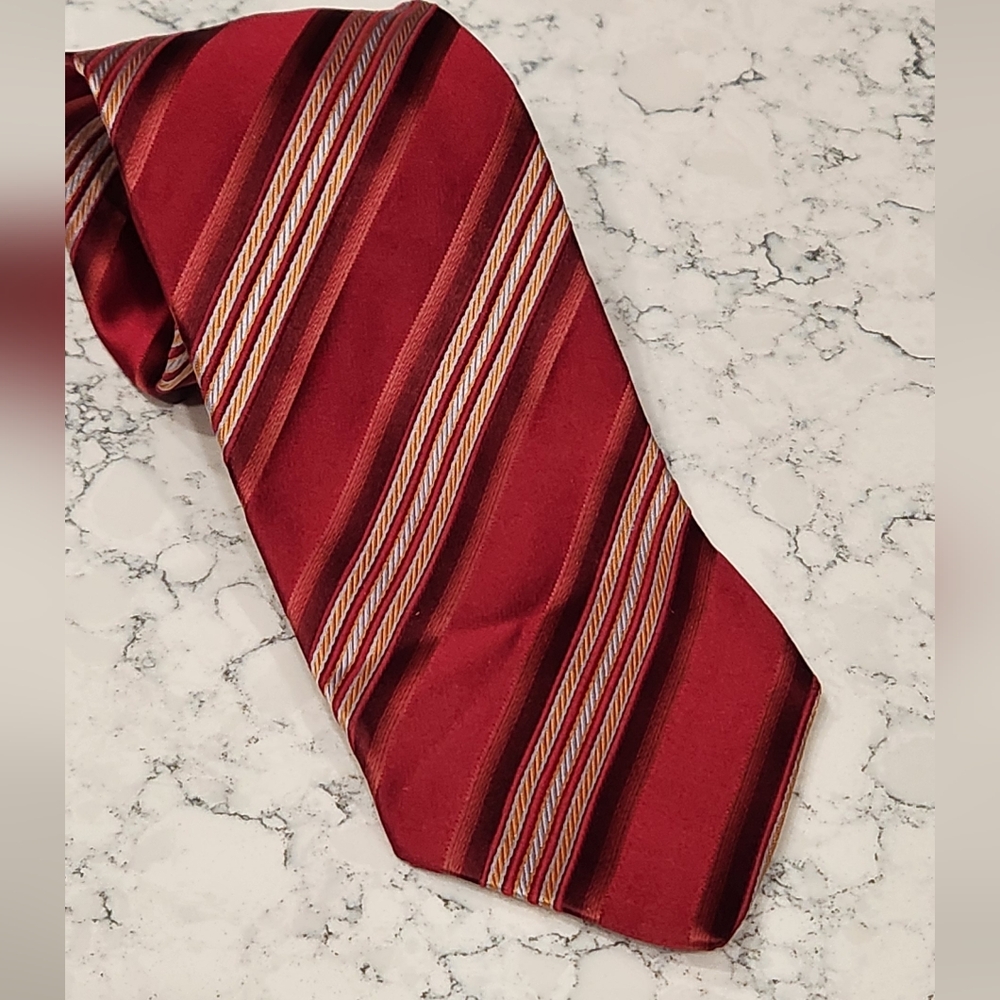 Ermenegildo Zegna Repp Tie Mens Red Gold Silk Designer Necktie